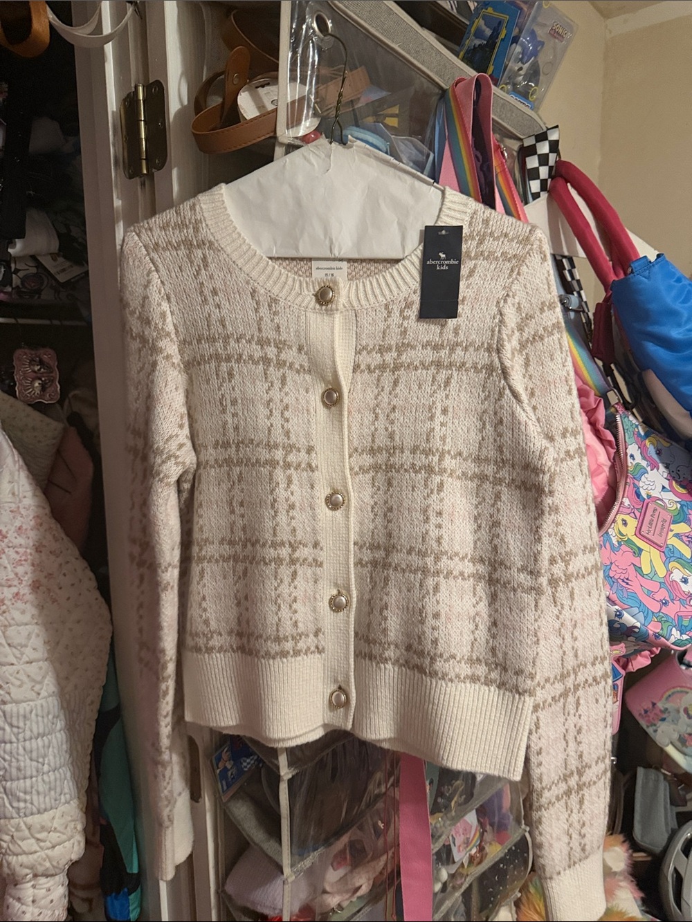 Cream and Light Brown Plaid Knit Skirt set from Abercrombie and Fitch kids